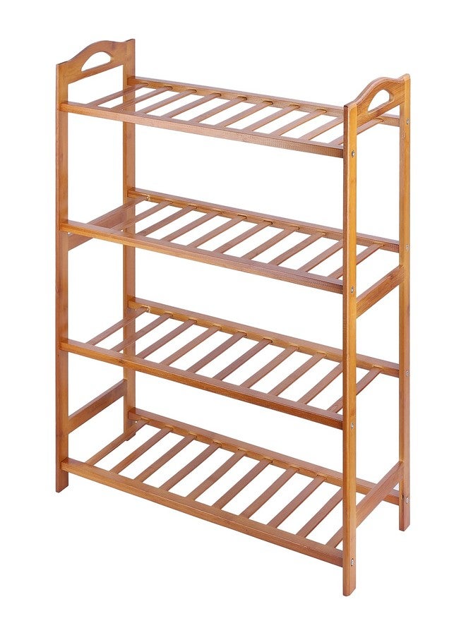 NFI essentials 4 Tier Bamboo Wood Shoe Rack Multipurpose Foldable Rack for Storage Shoes Slipper Chappal Stand Shelf Organizer for Home Kitchen Space Saving Portable Stand - Image 1